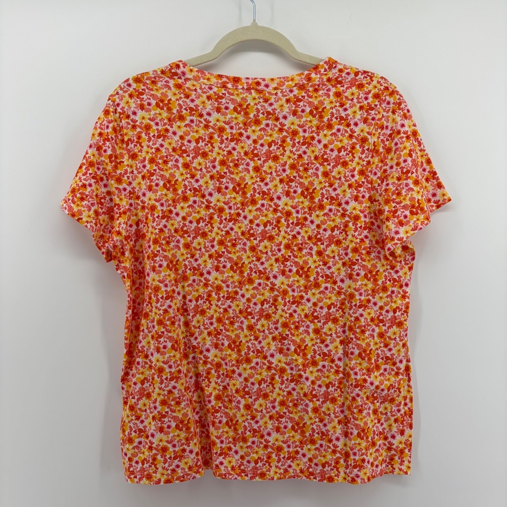 Old Navy Womens T Shirt Orange Floral Print Short Sleeve Crew Neck Top Size L - Picture 2 of 6